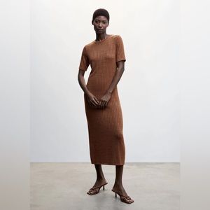 Mango Ribbed Knit Midi Sweater Dress NWT